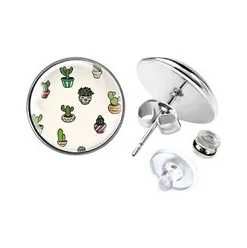 Náušnice Peckové náušky Náušnice z chirurgické oceli 14 mm, Cute cactus