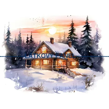Látkový panel - Zimní domek - ZIM-150 Velikost: 15x15cm, Materiál: Kočárkovina