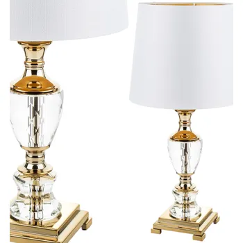 Lampička Lampa s bílým stínidlem noční zlatá velká glamour stolní lampa 52cm