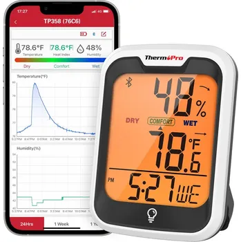Domácí teploměr ThermoPro TP358 Pokojový teploměr s vlhkoměrem, Bluetooth, záznam měření
