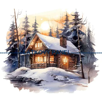 Látkový panel - Zimní domek - ZIM-141 Velikost: 15x15cm, Materiál: Kočárkovina