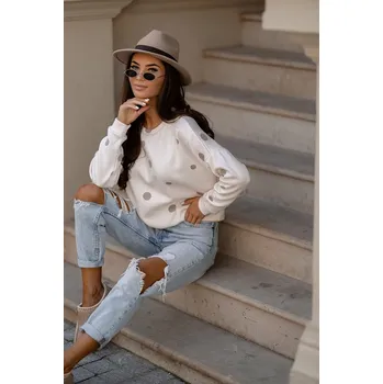 Dámská mikina Moon Béžová Bavlněná Dámská Mikina s Puntíky, odstíny béžové L (40) i392_24471-49