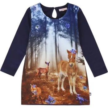 Dívčí šaty Dívčí šaty LEMON BERET lesní zvířátka dlouhý rukáv Barva: Modrá tmavá, Velikost: 116