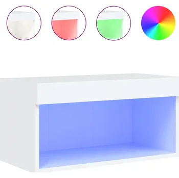 Televizní stolek TV stolek LED bílý 60x30x30 cm dřevo - montáž na zeď