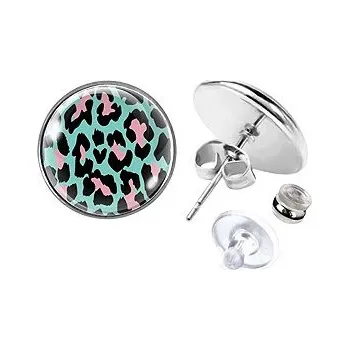 Náušnice Peckové náušky Náušnice z chirurgické oceli 14 mm, Leopard Mint