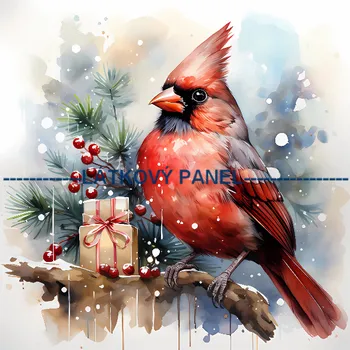 Látkový panel - Vánoční Red cardinal - ZIM-104 Velikost: 15x15cm, Materiál: Kočárkovina