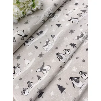 Dekorační látka - vánoční lední medvědi a tučňáci