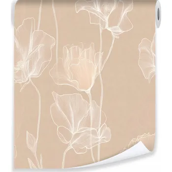 Fototapeta TAPETA KVĚTY LINEART BÉŽOVÁ ART NA VLIESU NA ZEĎ OBÝVACÍ POKOJ LOŽNICE