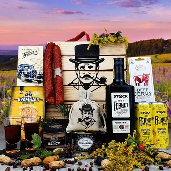 Dárkový potravinový koš Persi - Dárkové balení s fernetem v bedně s páčidlem