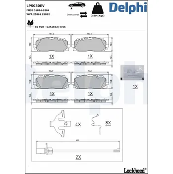 Brzdová destička Sada brzdových destiček, vždy 4 kusy v sadě DELPHI LP5030EV