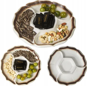 Talíř TALÍŘ MÍSA NA UZENINY SALÁTY DIPY ČTYŘDÍLNÁ 25cm BÍLÁ