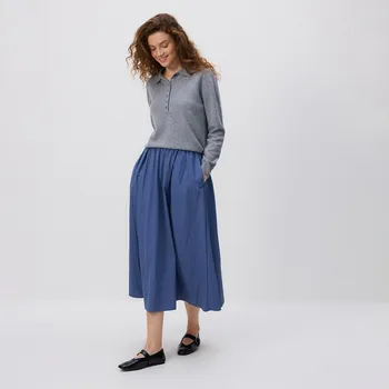 Dámská sukně Reserved - Midi sukně se sklady - ocelově modrá - 082GG-95X - 082GG-95X-XL