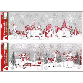 Okenní dekorace Okenní fólie 210x600 mm trpaslíci, sněhuláci, šedo-červená mix