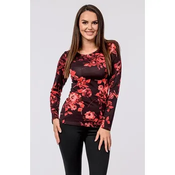 Dámská halenka Přiléhavá černočervená dámská halenka s květy 807 velikost 2XL