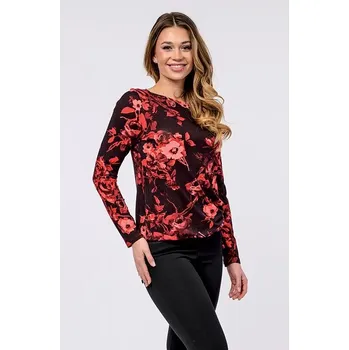 Dámská halenka Volnější červenočerná dámská halenka s dlouhými rukávy 7791 velikost 4XL