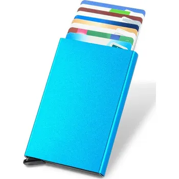 Výsuvná mini peněženka – RFID ochrana, kovový vzhled Barva (Varianta): Modrá