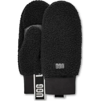 Rukavice Dámské Rukavice UGG W UGGFLUFF MITTEN WITH LOGO TAPE 101099-BLK – Černá L/XL
