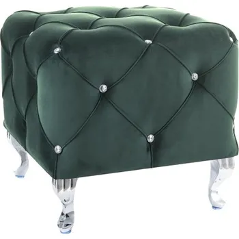 Taburet Taburet BESTI K styl chesterfield, sametová látka Velvet zelená, nožky kov stříbrný