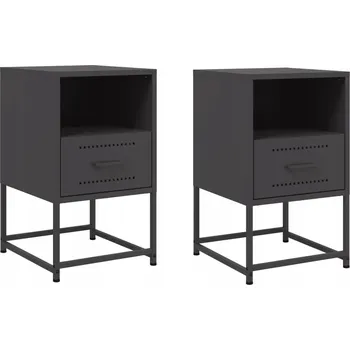 Noční stolek Ocelové noční stolky v industriálním stylu - 36x39x60,5 cm, černé