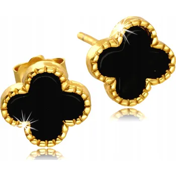 Náušnice Zlaté Náušnice 925/585 Jetelové lístky Marocké Černé Onyxy jako dárek