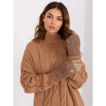 Rukavice Tmavě béžové rukavice s hladkým vzorem AT-