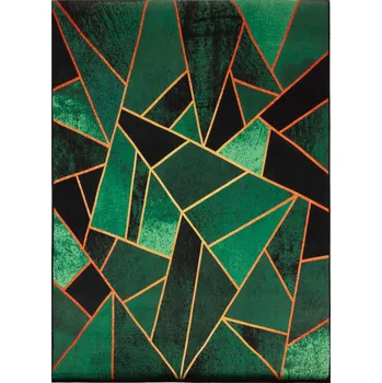 Koberec KOBEREC 300x200cm ZELENÝ TROJÚHELNÍKY SE ZLATÝMI AKCENTY GEOMETRICKÝ GLAMOUR