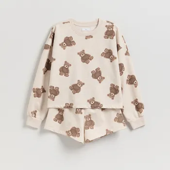 Dámské tričko Reserved - Dvoudílná pyžamová souprava s potiskem - béžová - 211EY-08X - 211EY-08X-XS