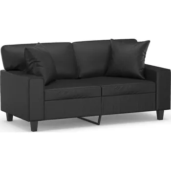 Pohovka Dvoumístná pohovka s ozdobnými polštáři, umělá kůže, černá, 154x77x80 cm