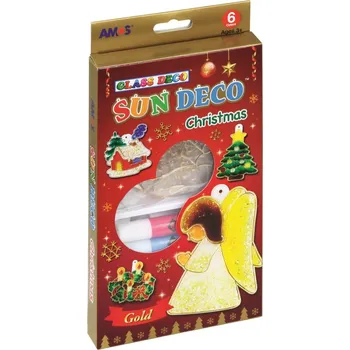 kreativní sada Vánoční sada vitrážových barev AMOS Glass Deco Sun Deco Christmas, 6x10,5ml + 6 šablon