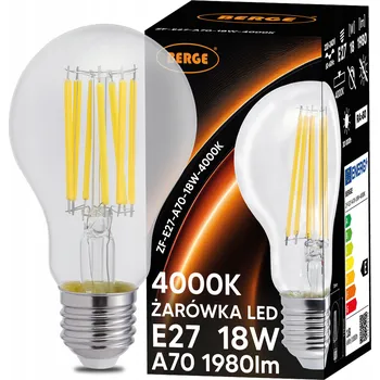 BERGE LED žárovka s vláknem E27 - 18W - neutrální bílá