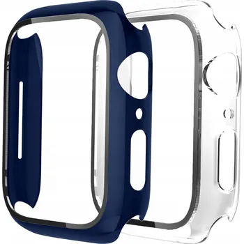 Pouzdro na mobilní telefon Pouzdro pro Apple Watch Series 8/7 45 mm 2 kusy, tmavě modré/průhledné