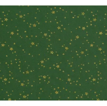 Vánoční látka z bavlny v zelené barvě s potiskem zlatých hvězdiček a puntíků 20709/025