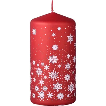 Svíčka Válec 60x120 mm Vločky Magic Snowing červeno-bílá, svíčka 255 gram