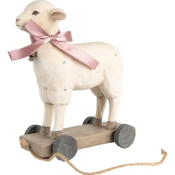 Bytová dekorace Béžová dekorace ovečka s mašlí kolem krku na kolečkách - 17*9*20 cm