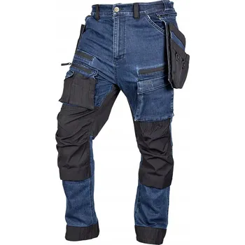 Pánské kalhoty PRACOVNÍ JEANS KALHOTY DENIM TMAVĚ MODRÉ ZESÍLENÉ CORDUROU ODEPÍNACÍ KAPSY L