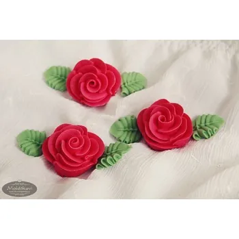 Jedlá dekorace na dort Cukrová růže velká s lístky modrá (3 ks)