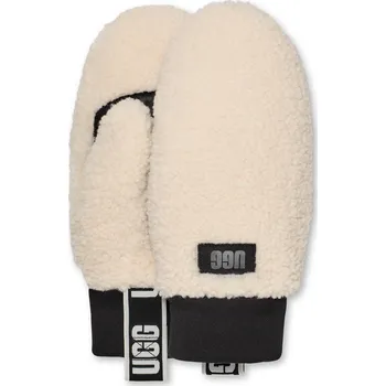 Rukavice Dámské Rukavice UGG W UGGFLUFF MITTEN WITH LOGO TAPE 101099-NMB – Béžová L/XL