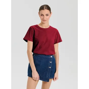 Sinsay - Bavlněné tričko Basic - burgundy - 504EU-83J - 504EU-83J-S