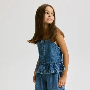 Dívčí košile Reserved - Džínový top s volánkem - modrá - 699FG-55J - 699FG-55J-158