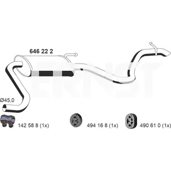 Zadní díl výfuku Zadní tlumič výfuku ERNST 646222
