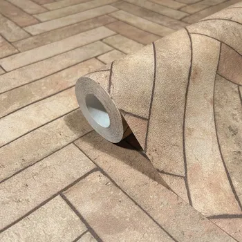 Tapeta BÉŽOVÁ VINYLOVÁ TAPETA NA VLIESU VZOR RYBÍ KOST