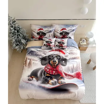 Povlečení TiaHome 3D polycotton Winter Dogs 200x140 + 90x70 cm