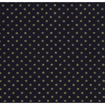 Vánoční látka z bavlny v modré barvě s potiskem zlatých hvězdiček 20703/008