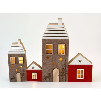 Vánoce Dřevěná SVÍTÍCÍ dekorace na postavení - Zimní městečko - VELKÉ