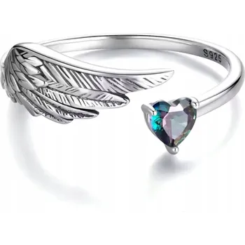Prsten Stříbrný Prstýnek s andělskými křídly a srdcem, Dárek pro ženy, 925 Zirkon