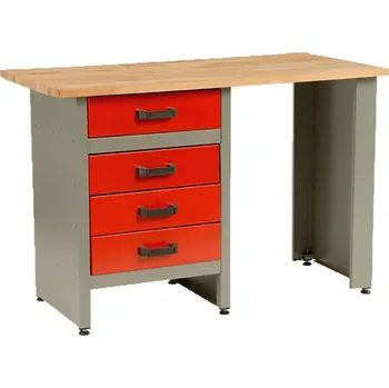 Plech Stôl 4 Z, pracovný, oceľový plech, 4x zásuvka, 1215 x 615 x 800 mm