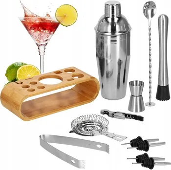 Shaker Barový set na koktejly 12 ks, shaker 750 ml, muddler, jigger, sítko, stojan