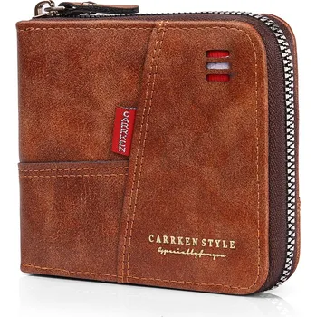 Peněženka Pánská peněženka se zipem – retro styl, praktické přihrádky Barva (Varianta): Hnědá