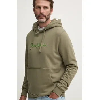 Pánská mikina Bavlněná mikina Pepe Jeans NEW JOE HOODIE pánská, zelená barva, s kapucí, s aplikací, PM582716 77X, vel. L