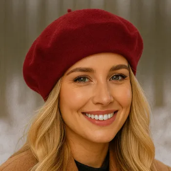 Čepice Fiebig - Headwear since 1903 Baret červený dámský - Flora Red Velikost: 57 cm (M)